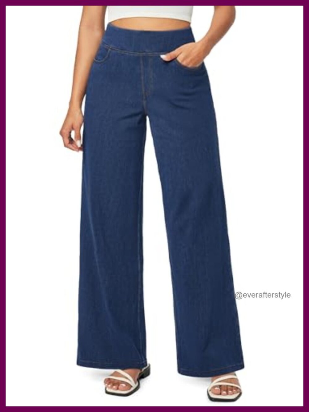 Women's Wide Leg High Waisted Pull On Stretch Denim Jeans